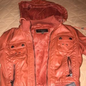 Faux leather jacket with fur inside